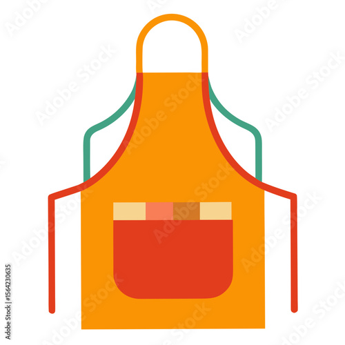 Orange apron with red pocket and teal trim cooking