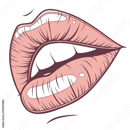 Pink lips with teeth showing on white background mouth smile