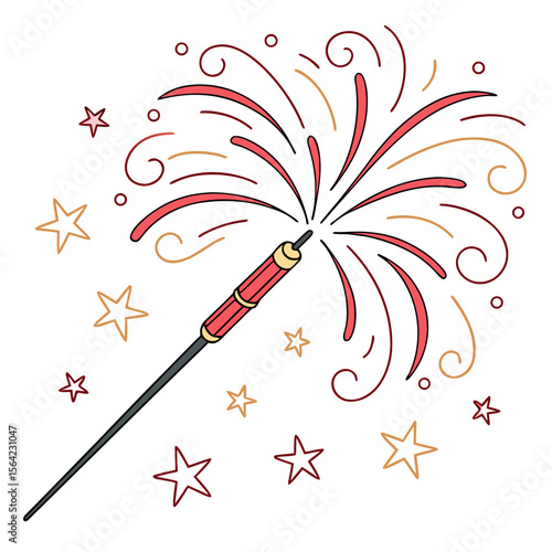 Red sparkler with gold and maroon stars fireworks celebration