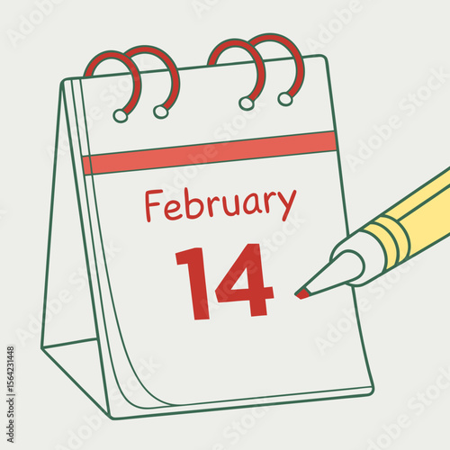 February fourteenth marked on calendar with red marker date
