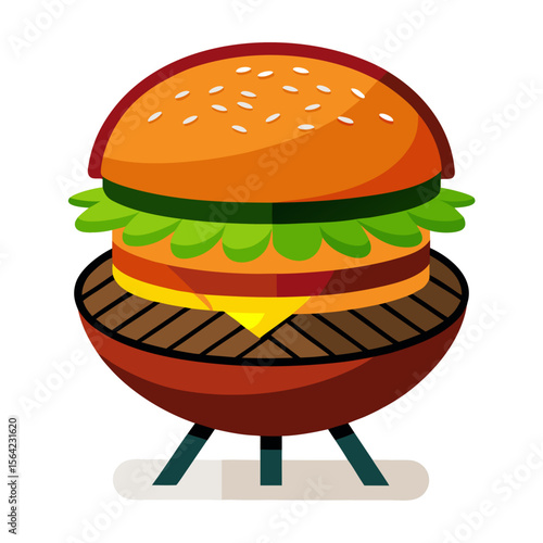 Juicy burger cooking on a grill hamburger food