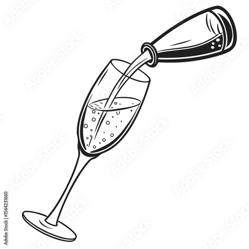Pouring bubbly champagne into elegant flute bubbles celebration