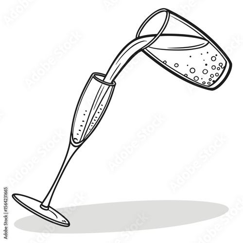 Pouring bubbly champagne into elegant flute drink beverage