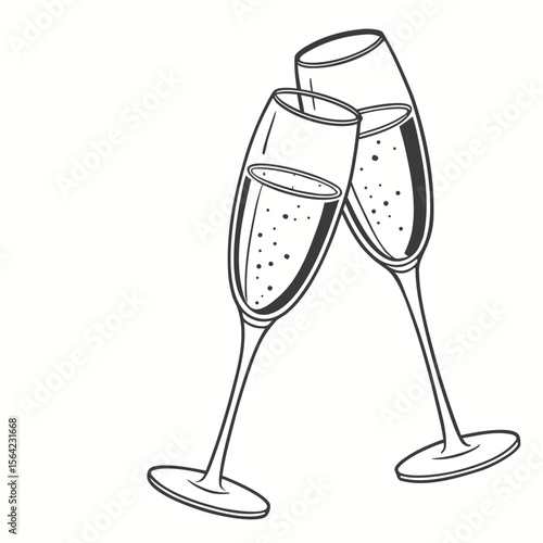 Two champagne flutes toasting with bubbles glasses celebration