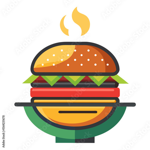 Burger with flame on white background hamburger food