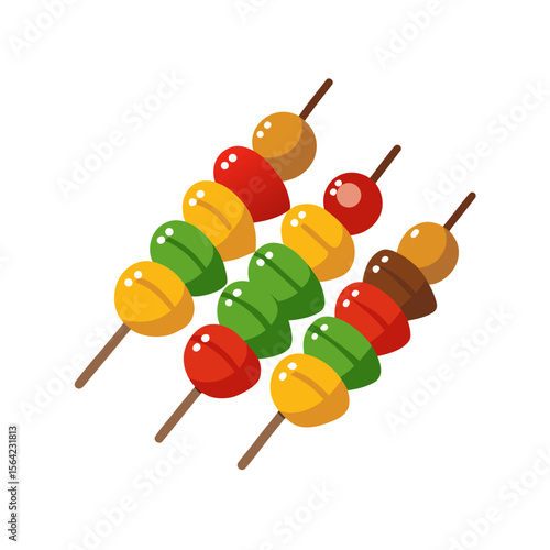 Colorful vegetable and meat skewers on sticks kabobs food