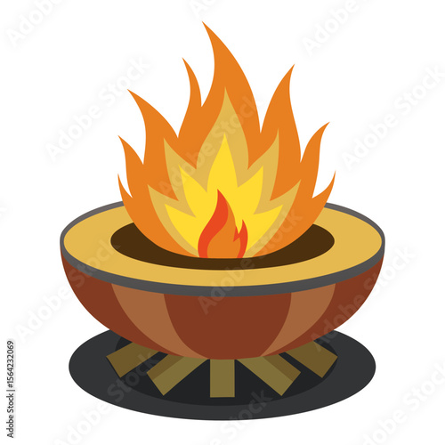 Burning fire in a rustic outdoor pit with logs fire pit flames