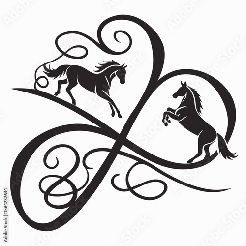 Elegant horses in swirling decorative design equine animal