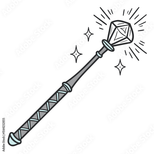Sparkling diamond tipped magic wand with grey shaft and blue accents fantasy enchantment
