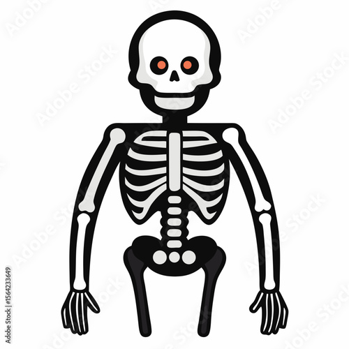 Black skeleton with white bones and red eyes human anatomy Halloween
