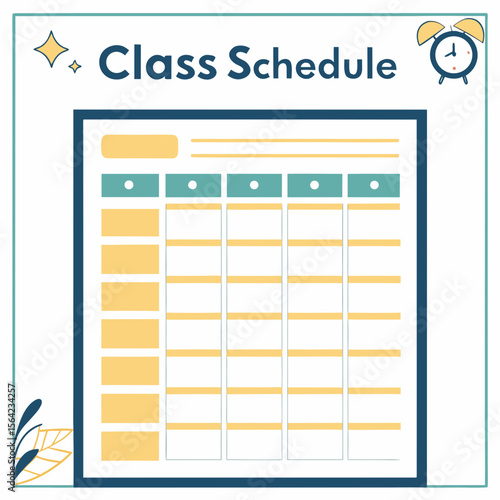 Blue and yellow class schedule with alarm clock timetable planning