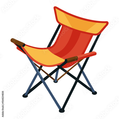 Red orange yellow folding camp chair with brown armrests camping chair folding chair