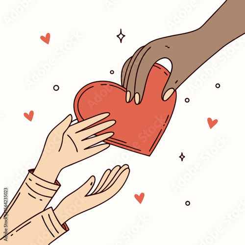 Giving and receiving red heart with open hands love