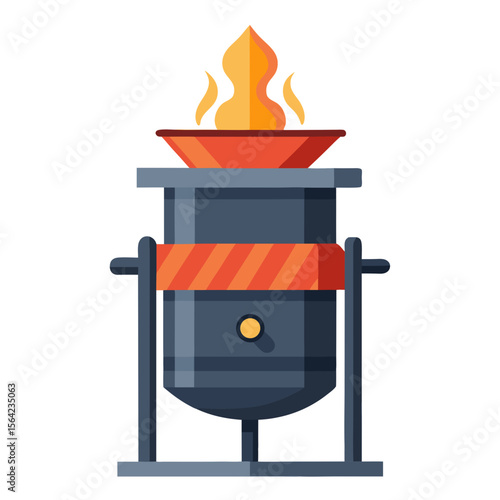 Blue barbecue chimney starter with orange flame and accents grill charcoal