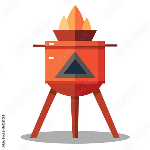 Orange barbecue chimney starter with flames on white background grill cooking