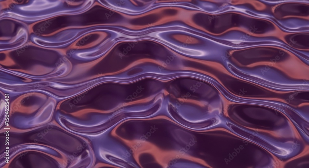 Fototapeta premium Abstract Background of Wavy Liquid Metal Surface with Purple Hues and Reflections
