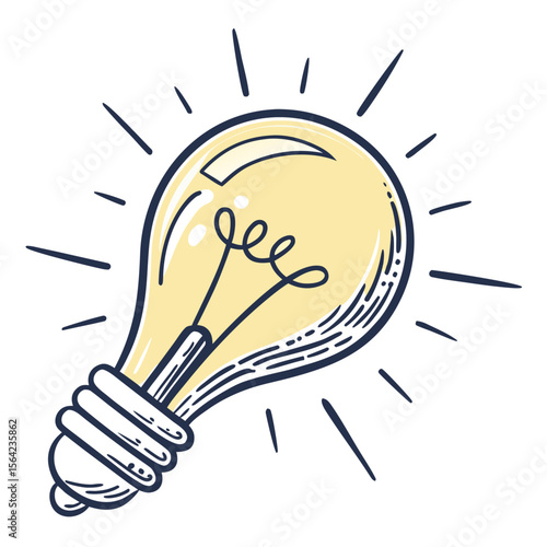 Glowing lightbulb with radiating lines idea innovation