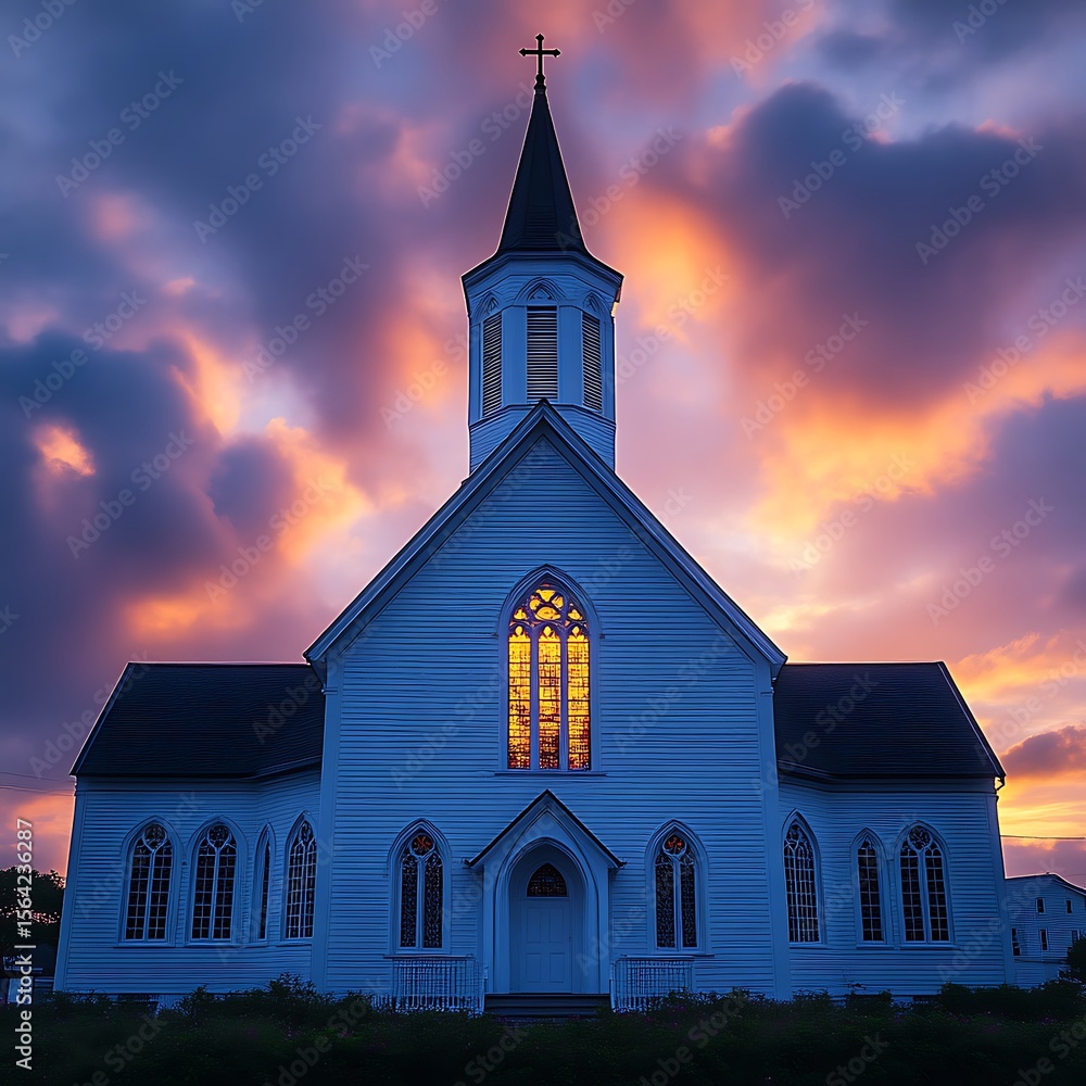 Fototapeta premium Serene church at sunset
