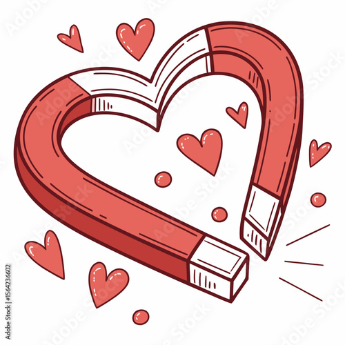 Heart shaped magnet attracting small hearts and circles love attraction
