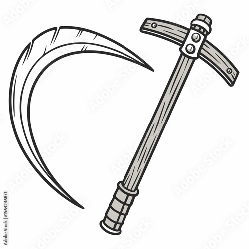 Curved blade tool with wooden handle sickle scythe