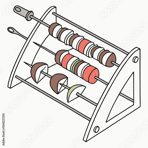 Barbecue skewer rack with food cooking
