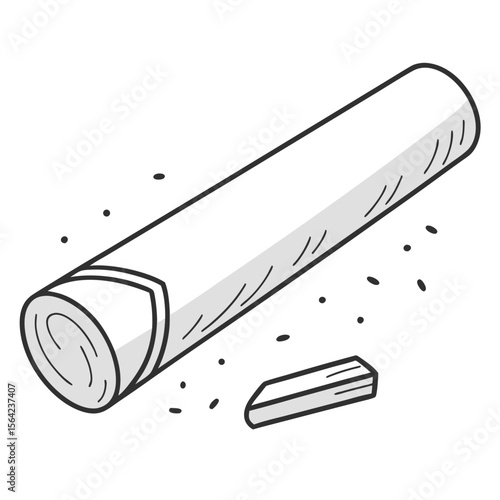 White chalk stick with broken piece and dust vector