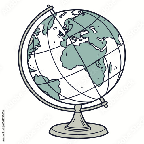 Old school globe with continents and meridians world earth
