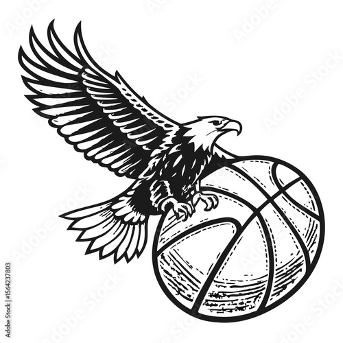 Eagle clutching basketball in flight sport wings