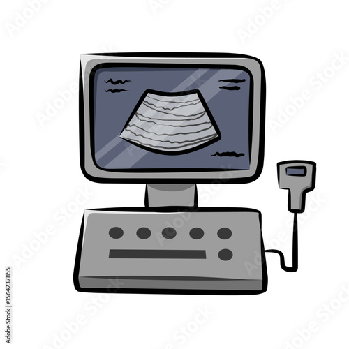 Ultrasound diagnostic tool simple clipart showing medical ultrasound machine for health check and pregnancy monitoring