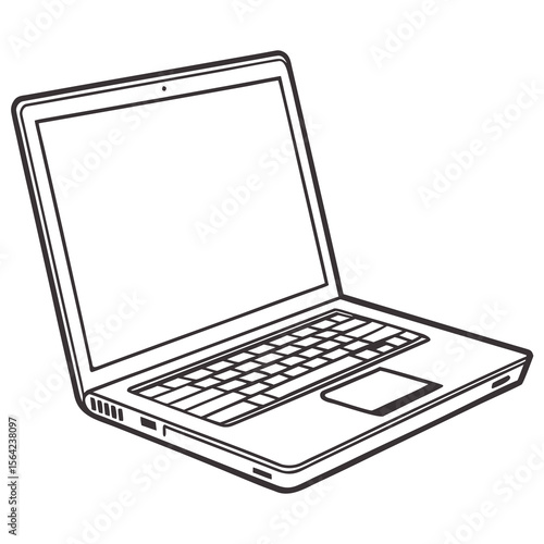 Open laptop computer outline black and white technology
