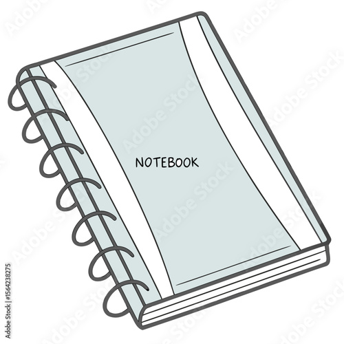 Light blue spiral bound notebook with white pages writing drawing