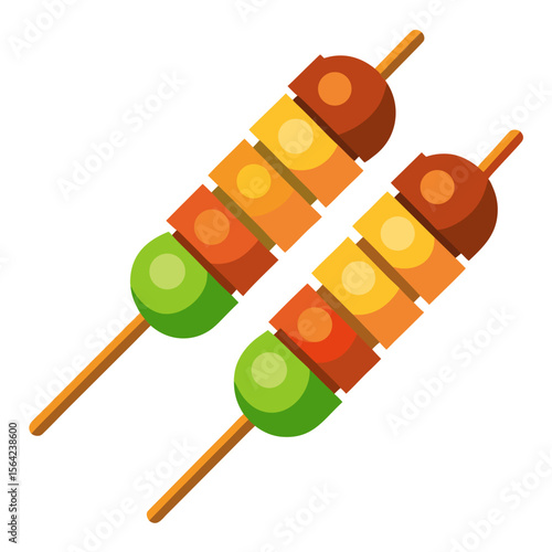 Colorful food skewers on white background grilled meat