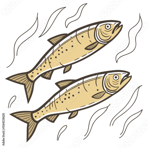 Two golden fish swimming with smoke food