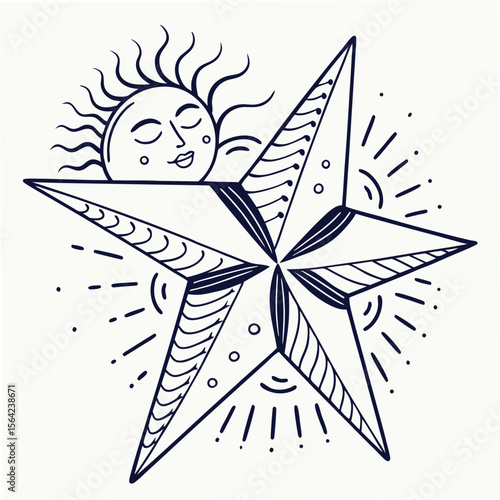 Nautical star with celestial sun face vector