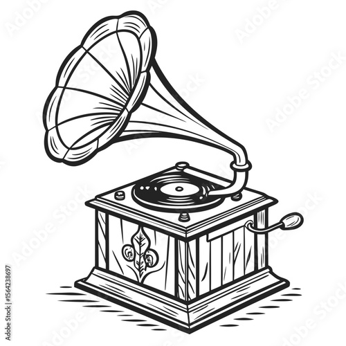 Antique gramophone with ornate details and spinning record phonograph vintage