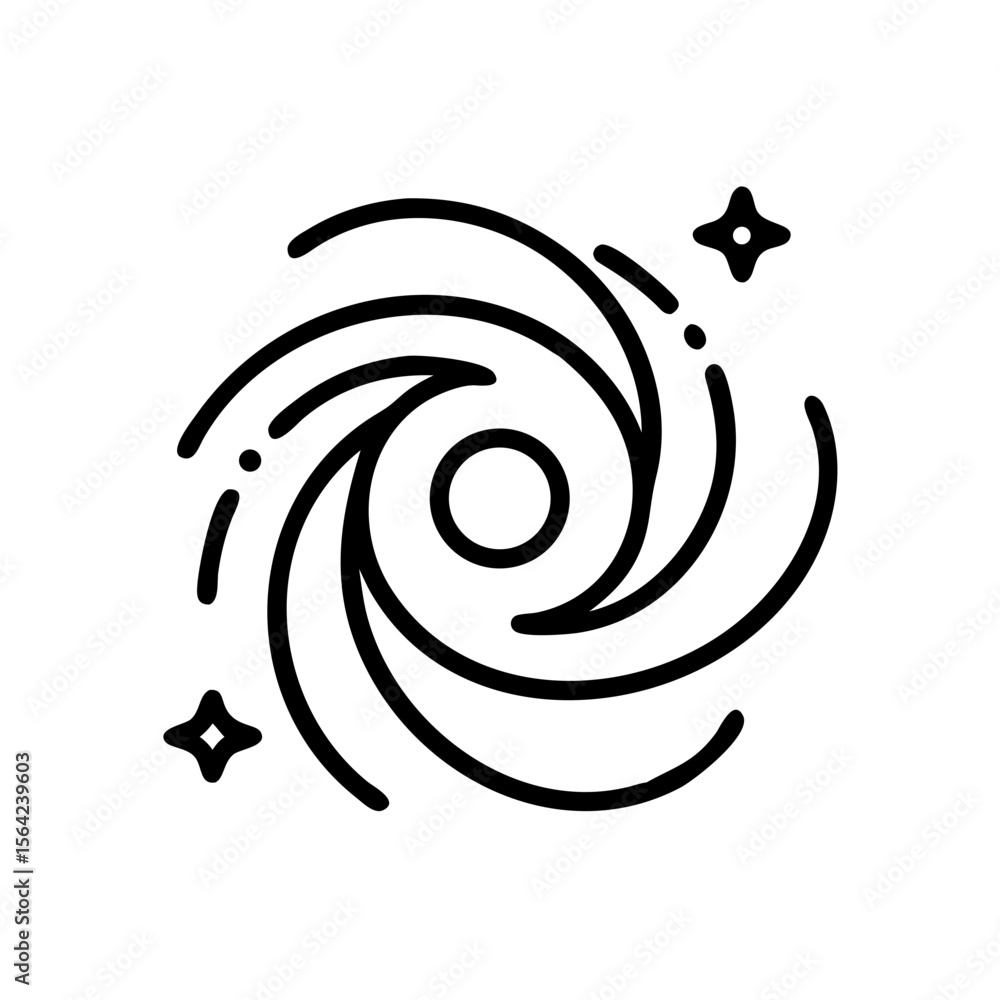 Fototapeta premium Celestial Whirlwind: A graphic portrayal of a swirling galaxy or black hole, rendered in minimalist black and white, radiating cosmic energy and intrigue.