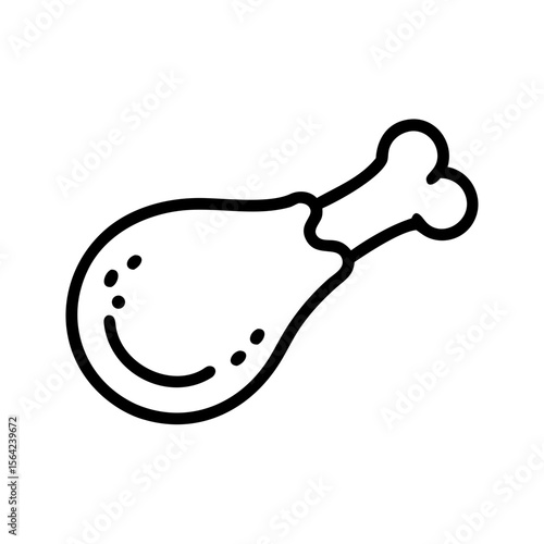 Chicken Drumstick Icon: A simple yet appetizing black and white outline of a chicken drumstick. An illustration perfectly suited for food-related and culinary designs.