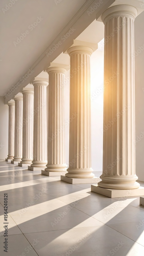 Classic White Columns Interior with Sunlight and Shadow Perspective Classic White Columns Interior with Sunlight and Shadow Perspective