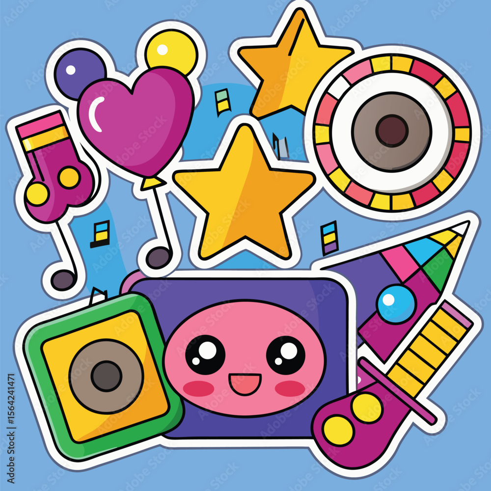 Obraz premium Fun Back to School Party Celebration with Music and Stars