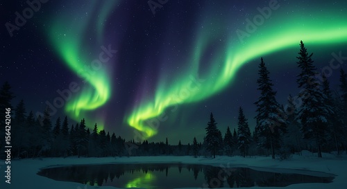 Wallpaper Mural Spectacular display of vibrant green and purple aurora borealis illuminating the night sky above a snowy landscape. Torontodigital.ca