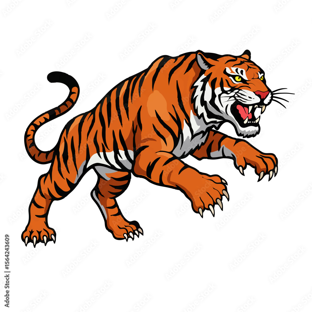 Obraz premium Aggressive Jumping Roaring Tiger Illustration