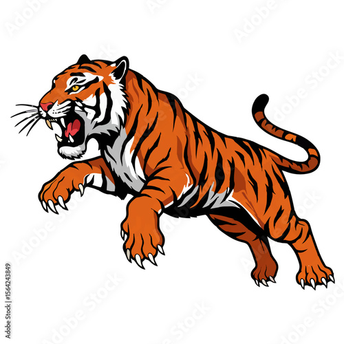 Dynamic Tiger Jumping and Roaring Aggressive Illustration