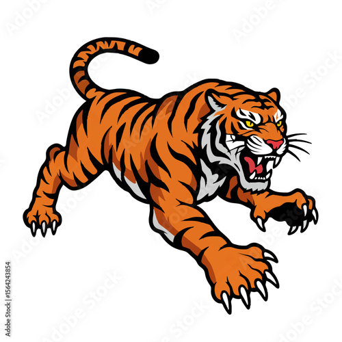 Dynamic Roaring Tiger Leaping Vector Illustration