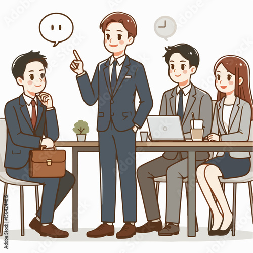 vector illustration of business people talking to crew