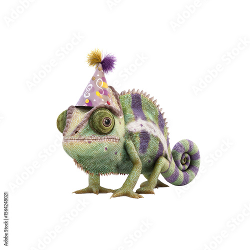 Festive Chameleon in Party Hat A Celebration of Nature's Wonders