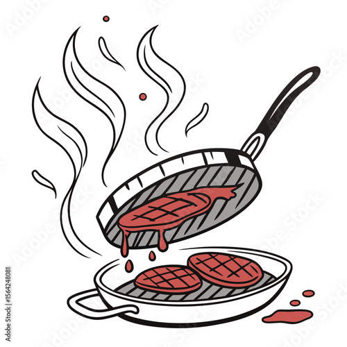 Sizzling Steaks on Grill cooking food