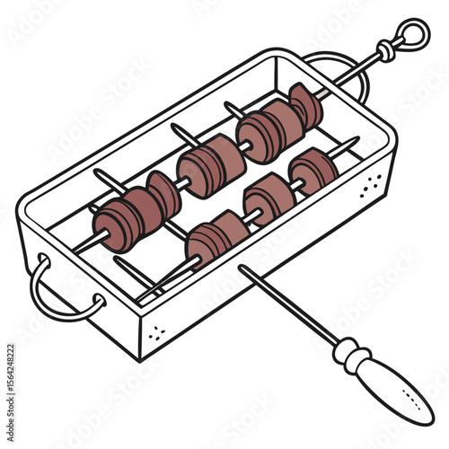 Barbecue skewers with meat on rack cooking