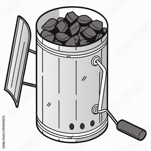 Charcoal chimney starter with briquettes and handle