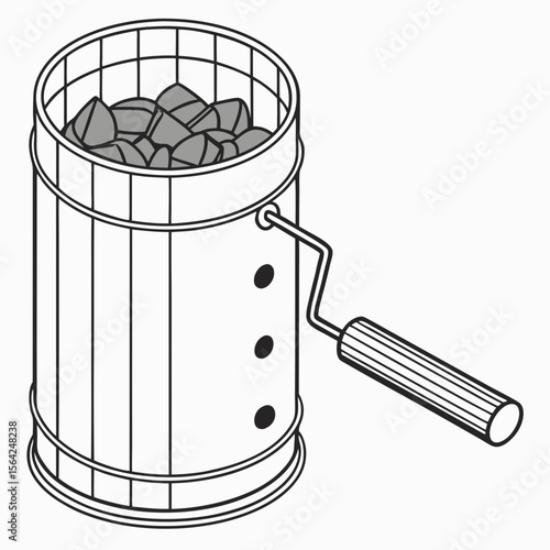 Charcoal starter bucket with handle and briquettes