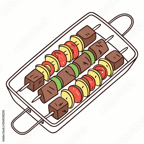 Barbecue skewers with meat and vegetables beef